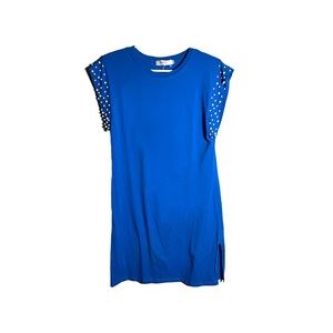 Blue with White Pearls Mini Dress